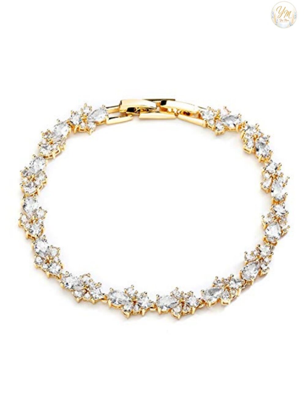 14K Gold Plated CZ Cluster Tennis Bracelet Wedding Bridal Gift 7 1/4" Extender
